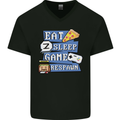 Gaming Eat Sleep Game Respawn Gamer Arcade Mens V-Neck Cotton T-Shirt Black