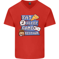 Gaming Eat Sleep Game Respawn Gamer Arcade Mens V-Neck Cotton T-Shirt Red
