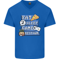 Gaming Eat Sleep Game Respawn Gamer Arcade Mens V-Neck Cotton T-Shirt Royal Blue