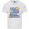 Gaming Eat Sleep Game Respawn Gamer Arcade Mens V-Neck Cotton T-Shirt White