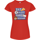 Gaming Eat Sleep Game Respawn Gamer Arcade Womens Petite Cut T-Shirt Red