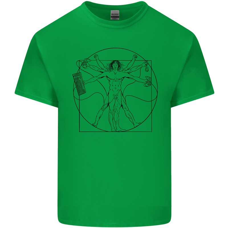 Gaming Vitruvian Gamer Funny Video Games Mens Cotton T-Shirt Tee Top Irish Green