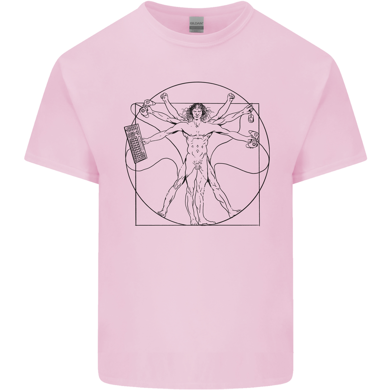 Gaming Vitruvian Gamer Funny Video Games Mens Cotton T-Shirt Tee Top Light Pink