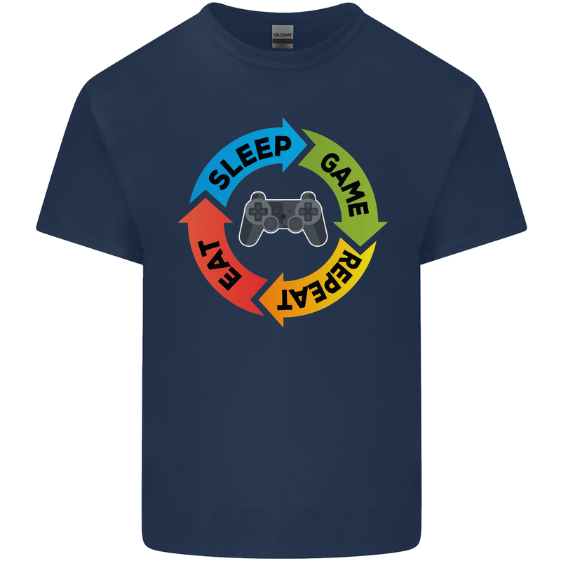 Gamming Eat Sleep Game Repeat Gamer Kids T-Shirt Childrens Navy Blue