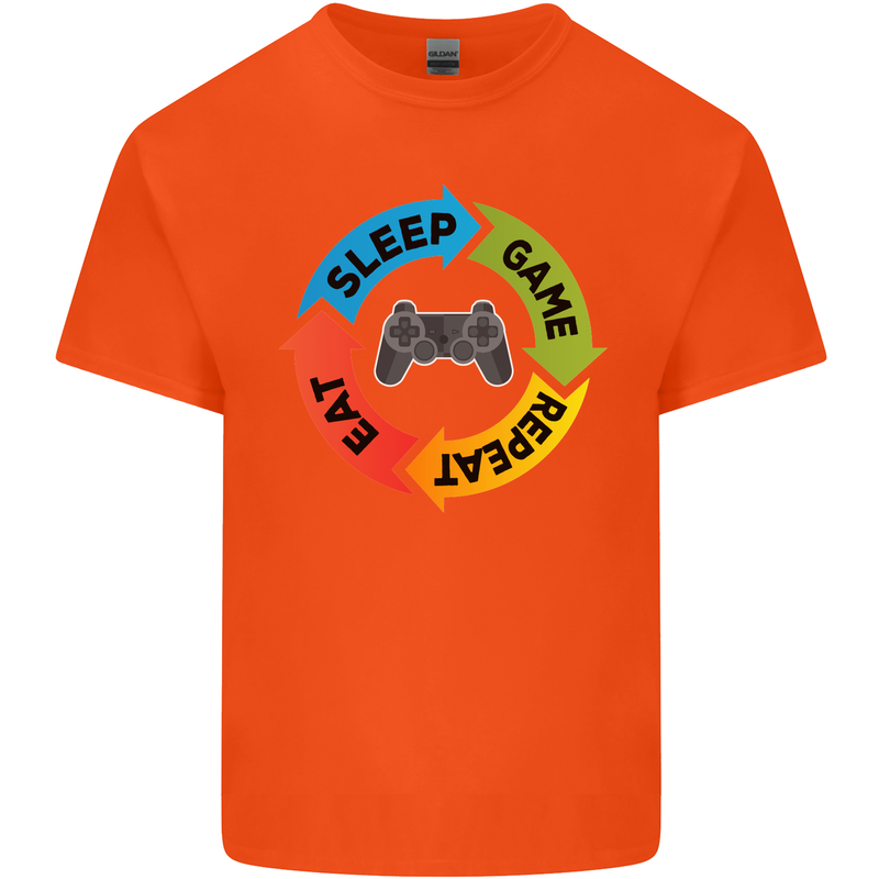 Gamming Eat Sleep Game Repeat Gamer Kids T-Shirt Childrens Orange