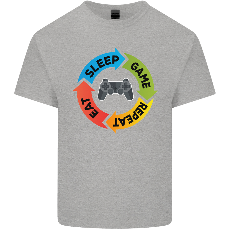 Gamming Eat Sleep Game Repeat Gamer Kids T-Shirt Childrens Sports Grey