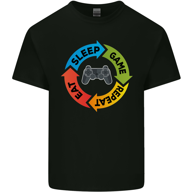Gamming Eat Sleep Game Repeat Gamer Mens Cotton T-Shirt Tee Top Black