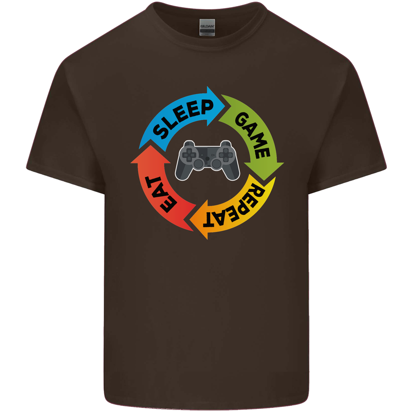 Gamming Eat Sleep Game Repeat Gamer Mens Cotton T-Shirt Tee Top Dark Chocolate