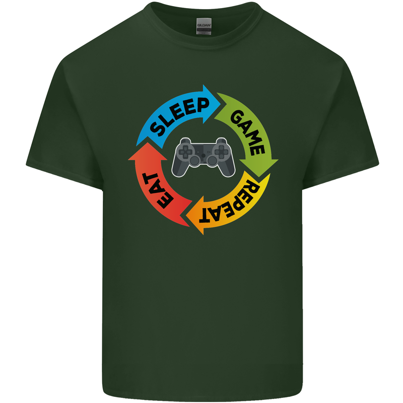 Gamming Eat Sleep Game Repeat Gamer Mens Cotton T-Shirt Tee Top Forest Green
