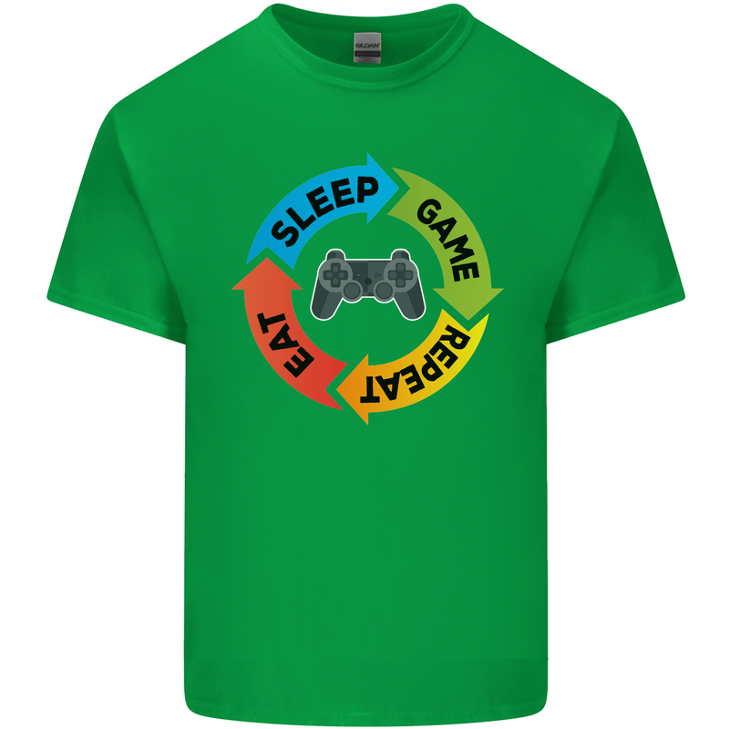 Gamming Eat Sleep Game Repeat Gamer Mens Cotton T-Shirt Tee Top Irish Green