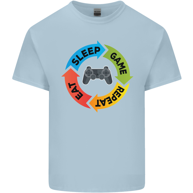 Gamming Eat Sleep Game Repeat Gamer Mens Cotton T-Shirt Tee Top Light Blue
