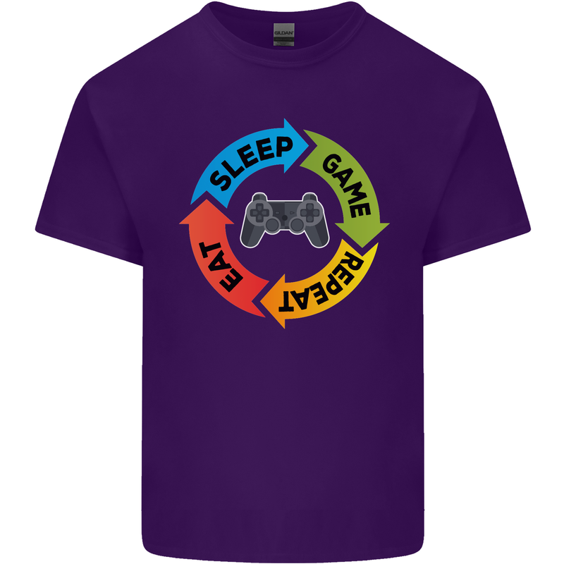 Gamming Eat Sleep Game Repeat Gamer Mens Cotton T-Shirt Tee Top Purple