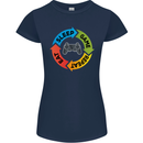 Gamming Eat Sleep Game Repeat Gamer Womens Petite Cut T-Shirt Navy Blue