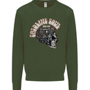 Gasoline Soul Biker Skull Motorbike Chopper Kids Sweatshirt Jumper Forest Green