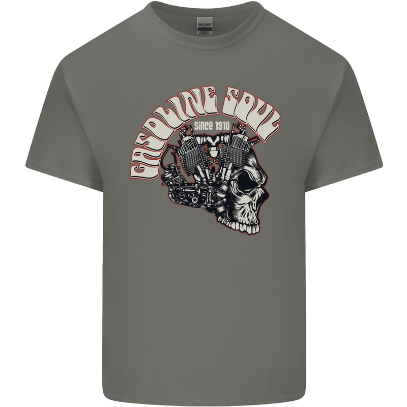Gasoline Soul Biker Skull Motorbike Chopper Mens Cotton T-Shirt Tee Top Charcoal