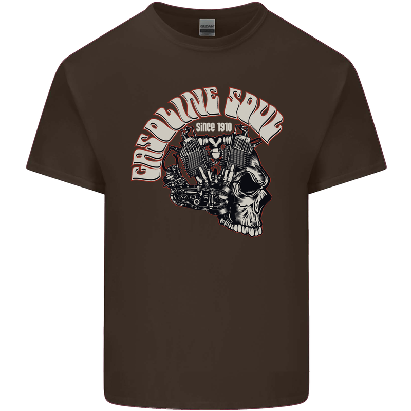 Gasoline Soul Biker Skull Motorbike Chopper Mens Cotton T-Shirt Tee Top Dark Chocolate