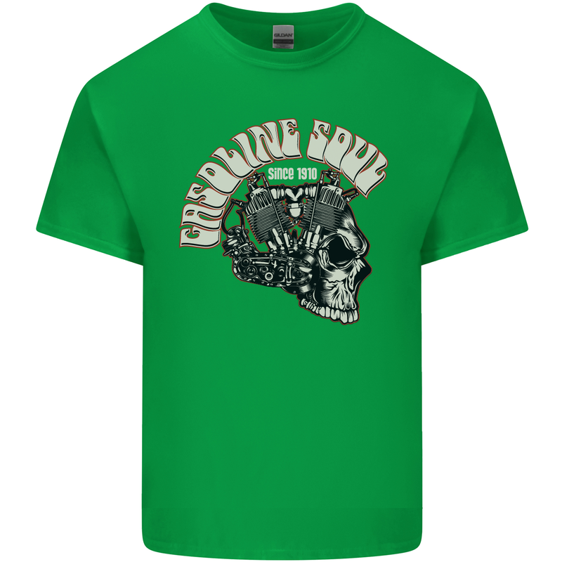 Gasoline Soul Biker Skull Motorbike Chopper Mens Cotton T-Shirt Tee Top Irish Green