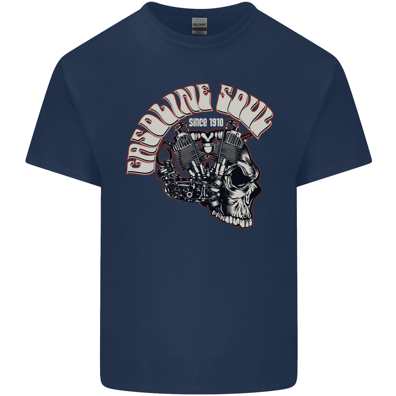 Gasoline Soul Biker Skull Motorbike Chopper Mens Cotton T-Shirt Tee Top Navy Blue