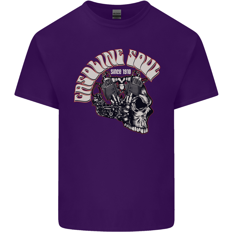 Gasoline Soul Biker Skull Motorbike Chopper Mens Cotton T-Shirt Tee Top Purple