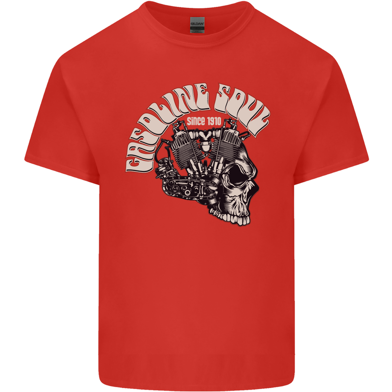 Gasoline Soul Biker Skull Motorbike Chopper Mens Cotton T-Shirt Tee Top Red