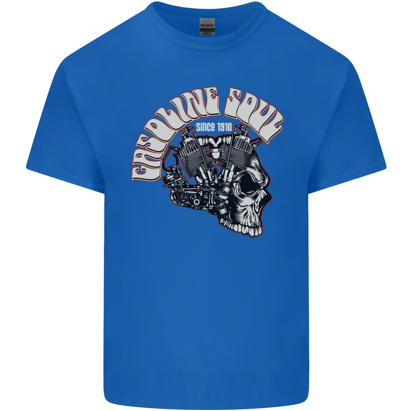 Gasoline Soul Biker Skull Motorbike Chopper Mens Cotton T-Shirt Tee Top Royal Blue