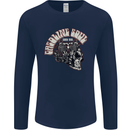 Gasoline Soul Biker Skull Motorbike Chopper Mens Long Sleeve T-Shirt Navy Blue