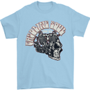 Gasoline Soul Biker Skull Motorbike Chopper Mens T-Shirt Cotton Gildan Light Blue