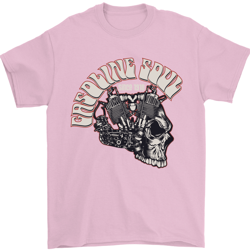 Gasoline Soul Biker Skull Motorbike Chopper Mens T-Shirt Cotton Gildan Light Pink