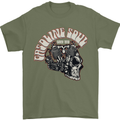 Gasoline Soul Biker Skull Motorbike Chopper Mens T-Shirt Cotton Gildan Military Green