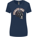 Gasoline Soul Biker Skull Motorbike Chopper Womens Wider Cut T-Shirt Navy Blue