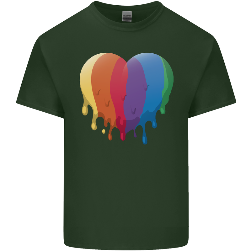 Gay Pride LGBT Heart Mens Cotton T-Shirt Tee Top Forest Green