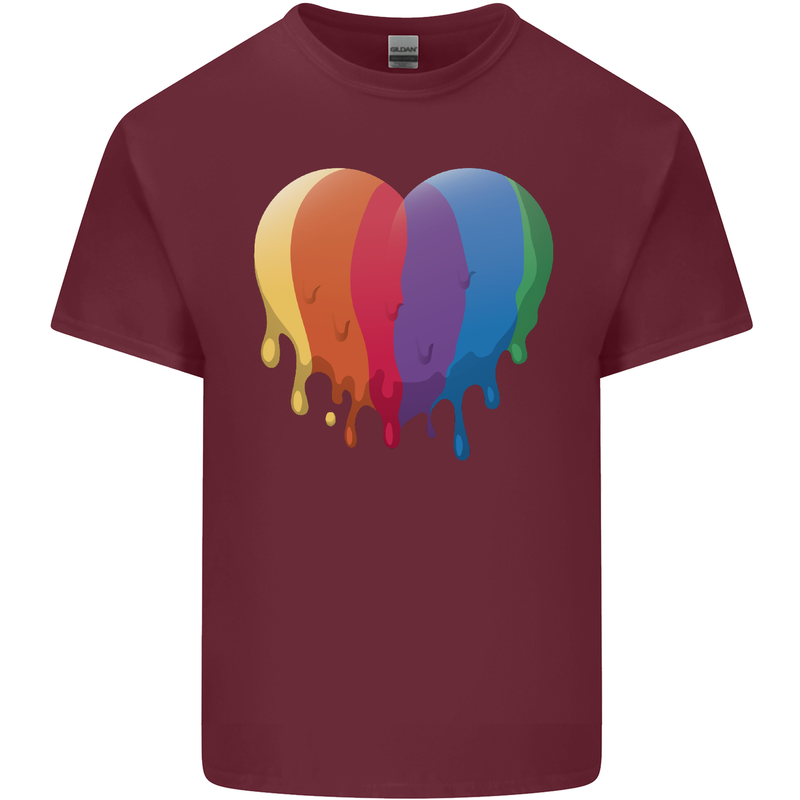 Gay Pride LGBT Heart Mens Cotton T-Shirt Tee Top Maroon