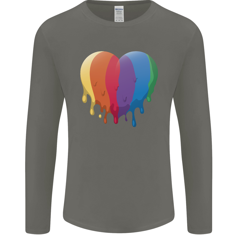 Gay Pride LGBT Heart Mens Long Sleeve T-Shirt Charcoal