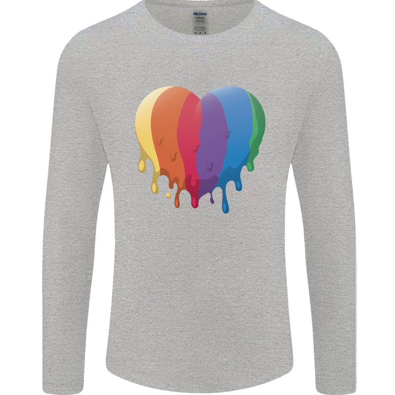 Gay Pride LGBT Heart Mens Long Sleeve T-Shirt Sports Grey