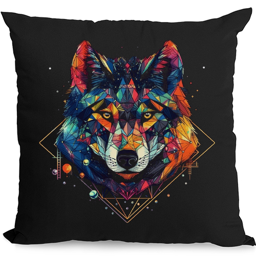 Geometric Wolf Wolves Mens Womens Kids Unisex Black Cushion Cover