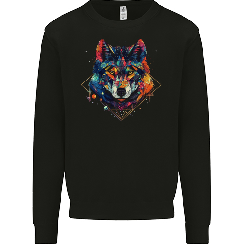Geometric Wolf Wolves Mens Womens Kids Unisex Black Kids Sweatshirt
