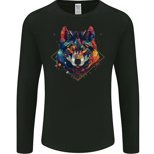 Geometric Wolf Wolves Mens Womens Kids Unisex Black Mens L\S T-Shirt