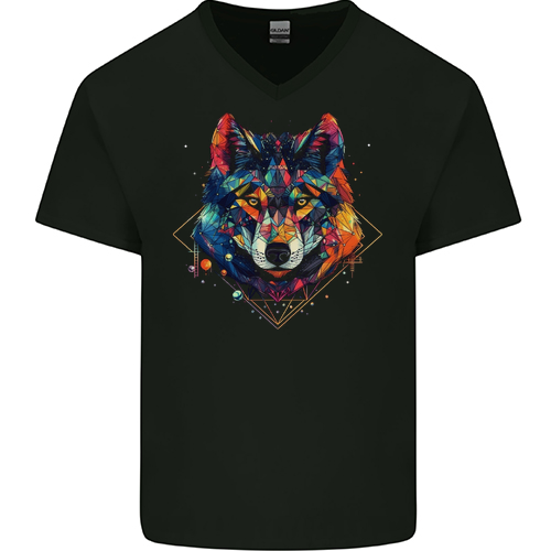 Geometric Wolf Wolves Mens Womens Kids Unisex Black Mens V-Neck T-Shirt