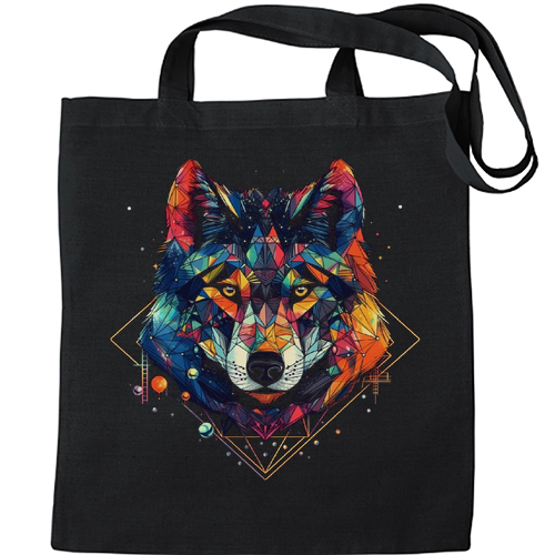Geometric Wolf Wolves Mens Womens Kids Unisex Black Tote Bag