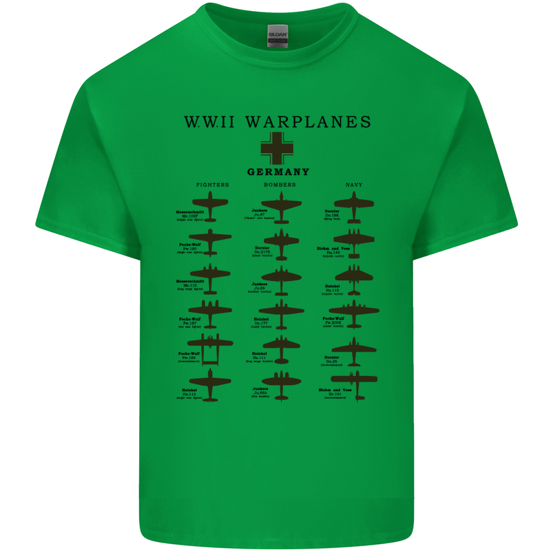 German War Planes WWII Fighters Aircraft Mens Cotton T-Shirt Tee Top Irish Green