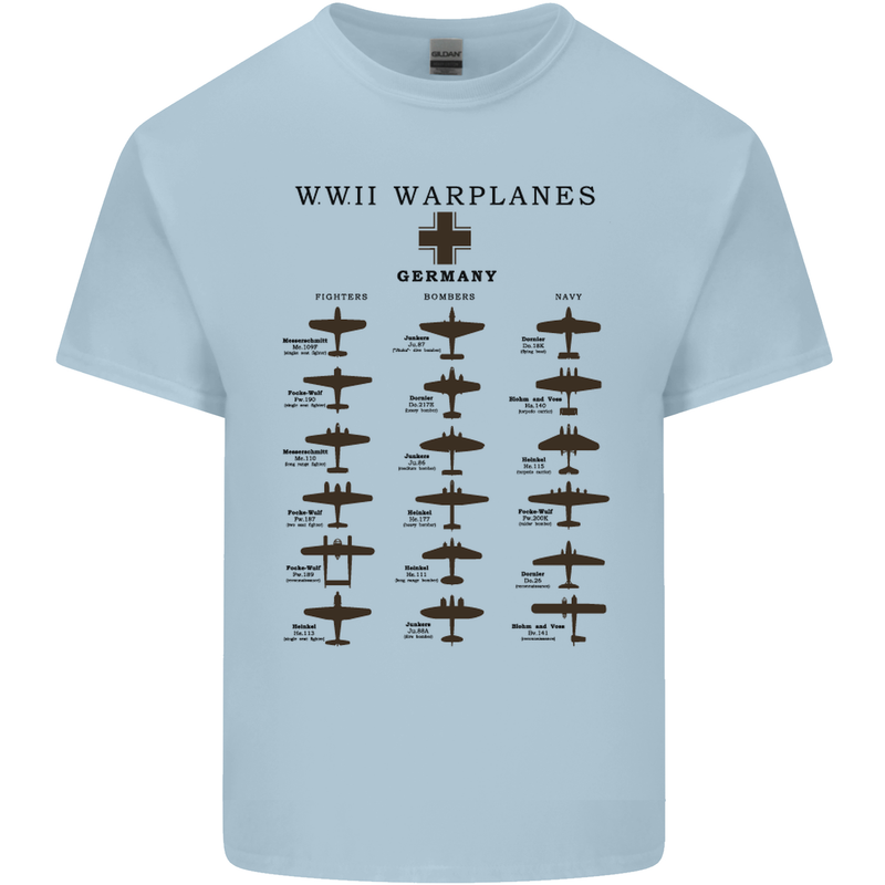 German War Planes WWII Fighters Aircraft Mens Cotton T-Shirt Tee Top Light Blue