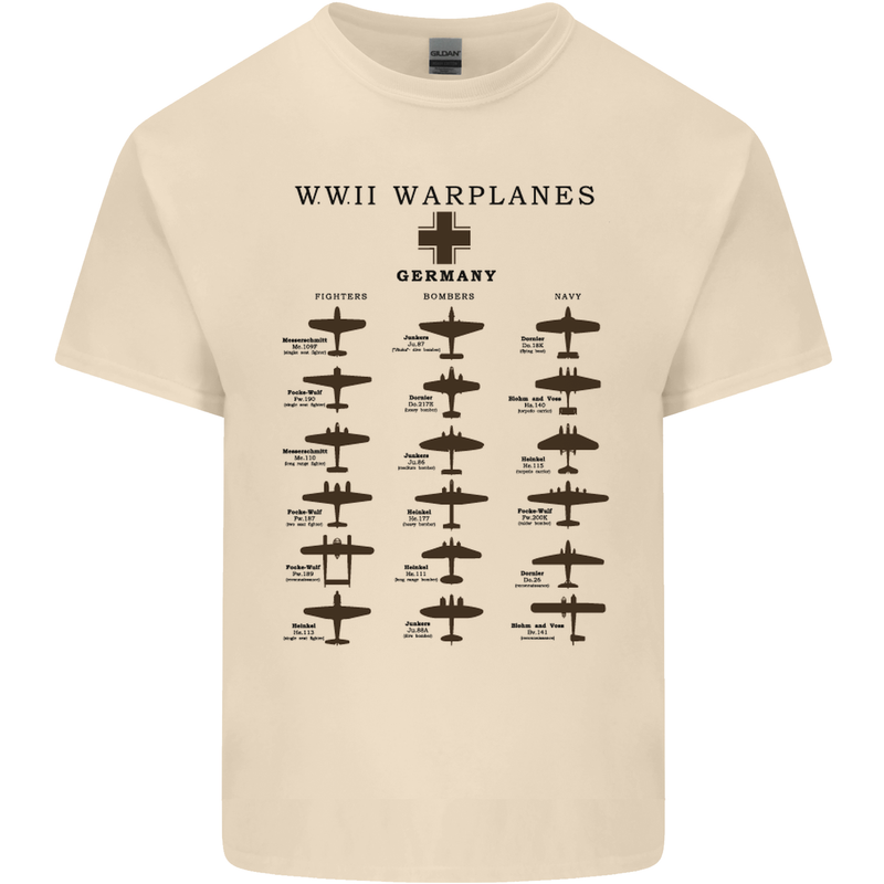 German War Planes WWII Fighters Aircraft Mens Cotton T-Shirt Tee Top Natural