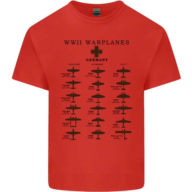 German War Planes WWII Fighters Aircraft Mens Cotton T-Shirt Tee Top Red