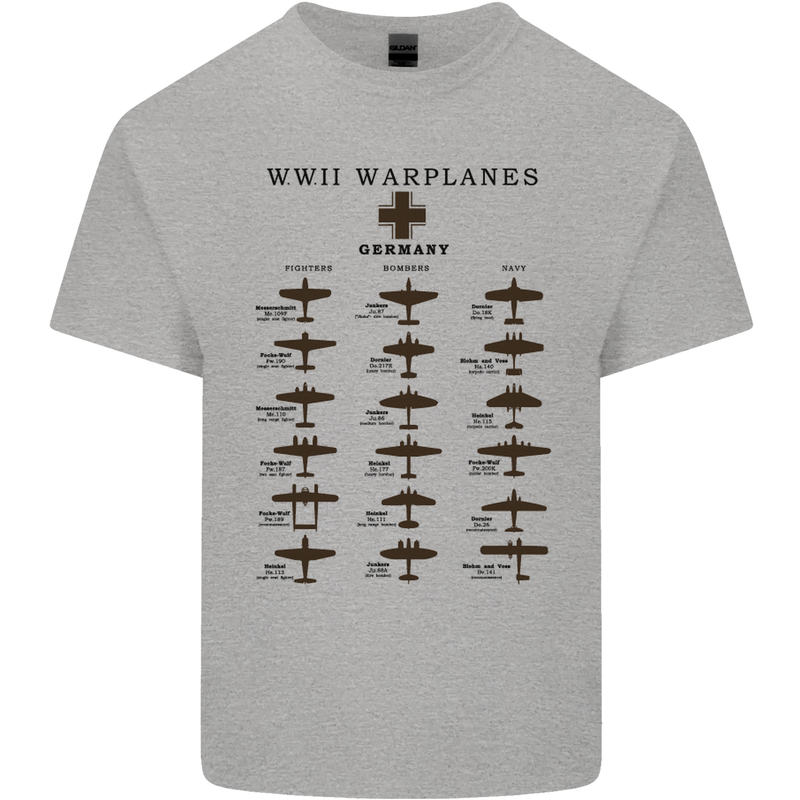 German War Planes WWII Fighters Aircraft Mens Cotton T-Shirt Tee Top Sports Grey