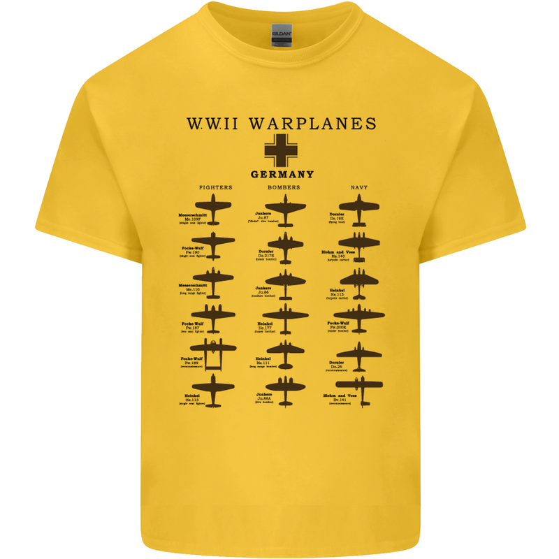 German War Planes WWII Fighters Aircraft Mens Cotton T-Shirt Tee Top Yellow