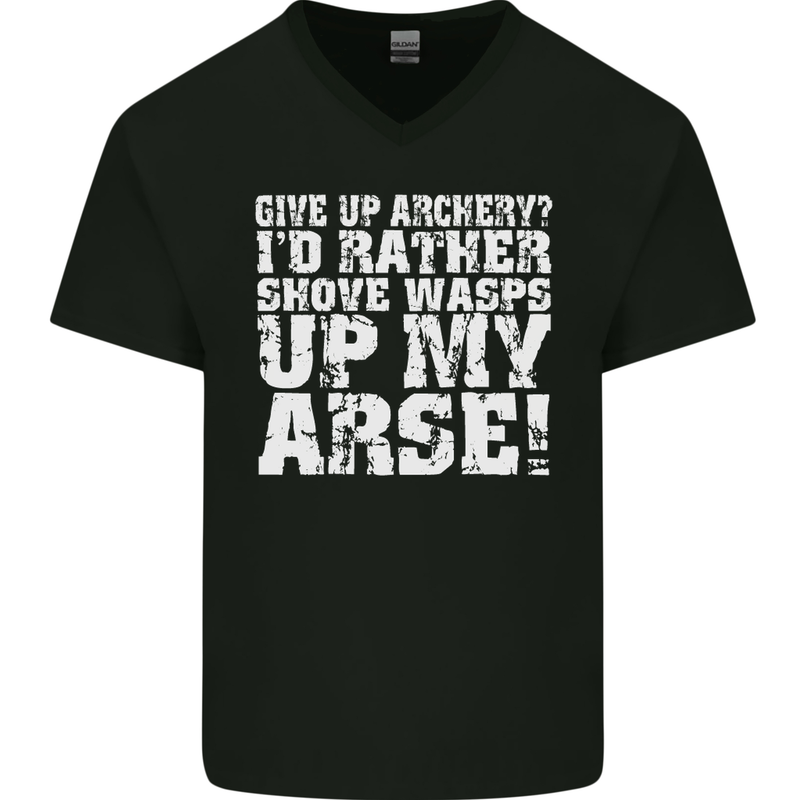 Give up Archery? Funny Offensive Archer Mens V-Neck Cotton T-Shirt Black