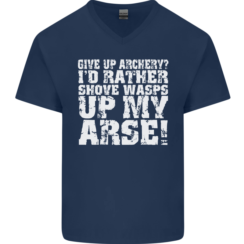 Give up Archery? Funny Offensive Archer Mens V-Neck Cotton T-Shirt Navy Blue