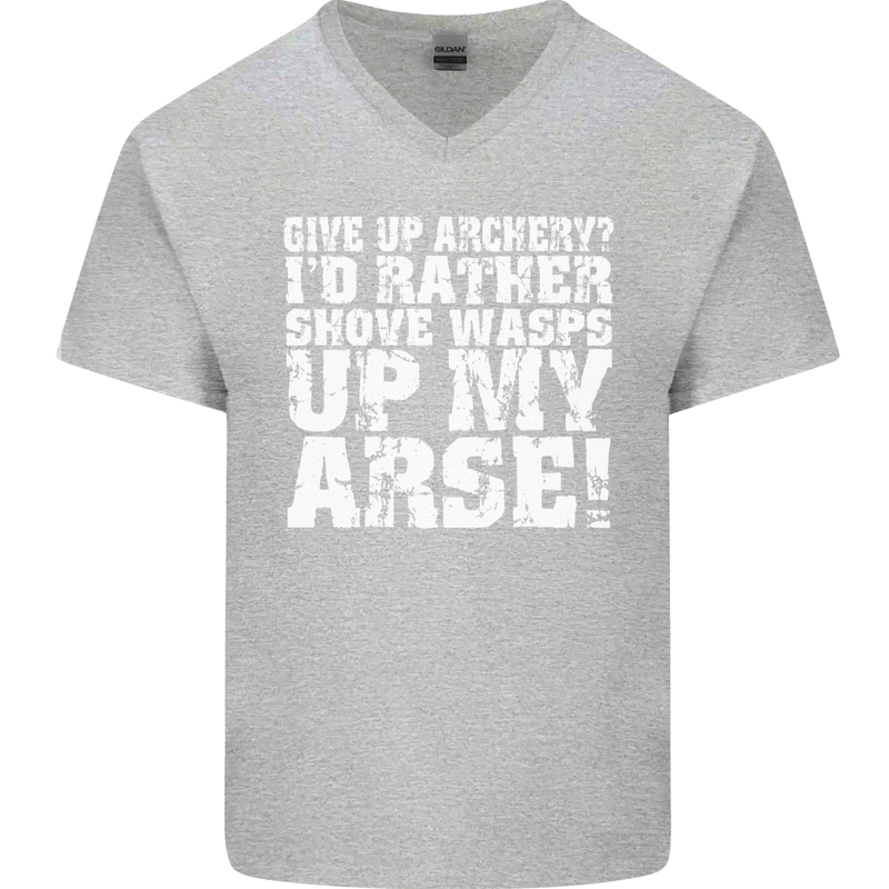 Give up Archery? Funny Offensive Archer Mens V-Neck Cotton T-Shirt Sports Grey