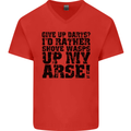 Give up Darts? Player Funny Mens V-Neck Cotton T-Shirt Red