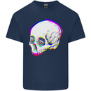 Glitch Skull Gothic Biker Heavy Metal Rock Kids T-Shirt Childrens Navy Blue